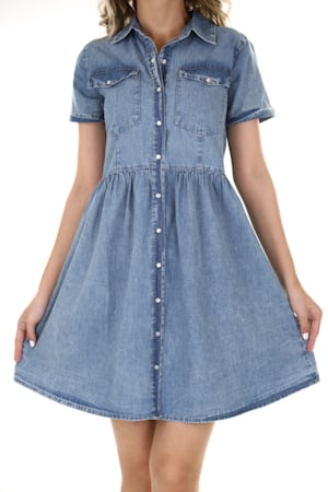 Chambray Denim Kurti - Sky Blue